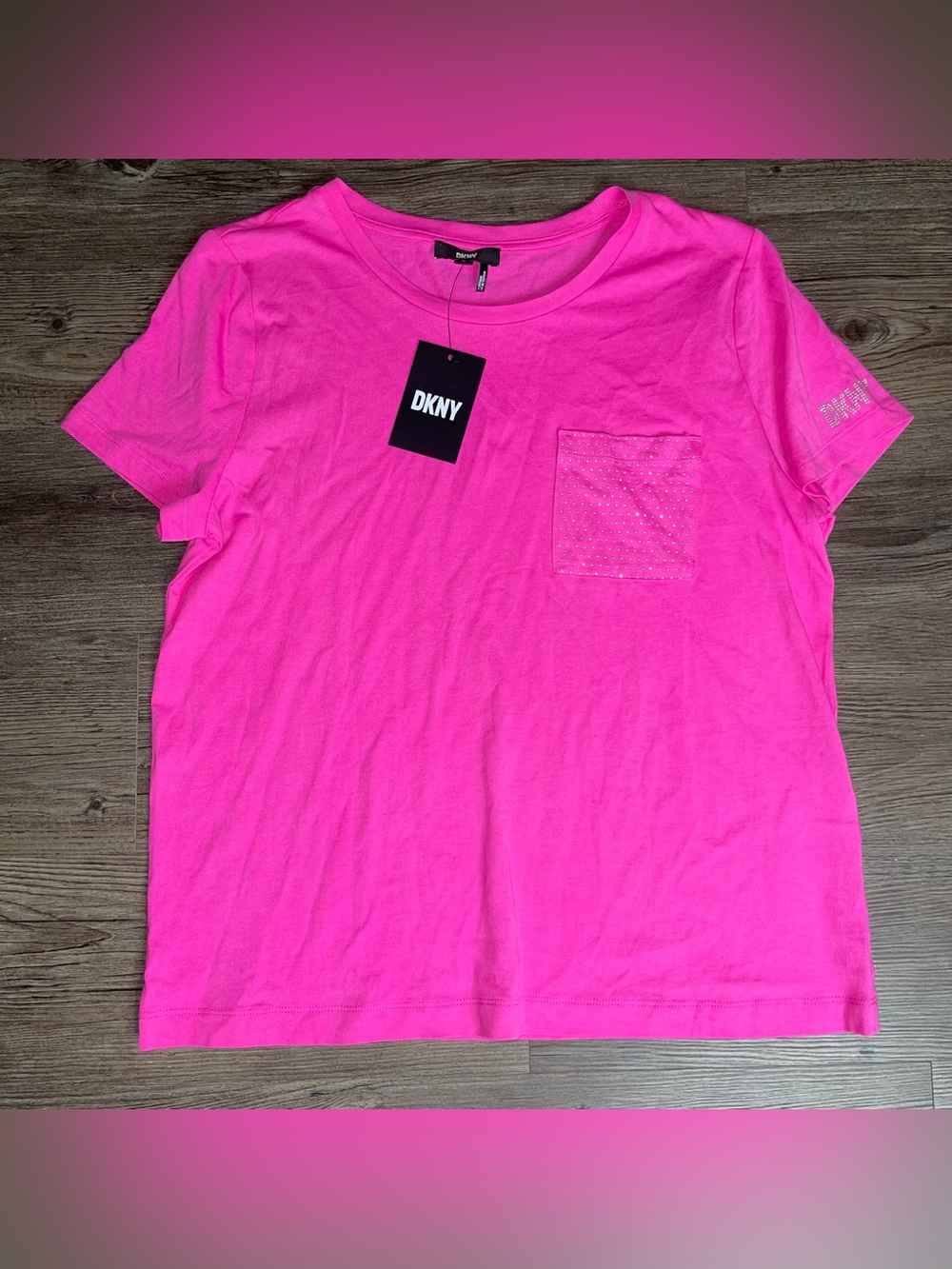 NWT DKNY T-Shirt S Rhinestone Glam Barbiecore Girlhoodcore Loungewear Y2K